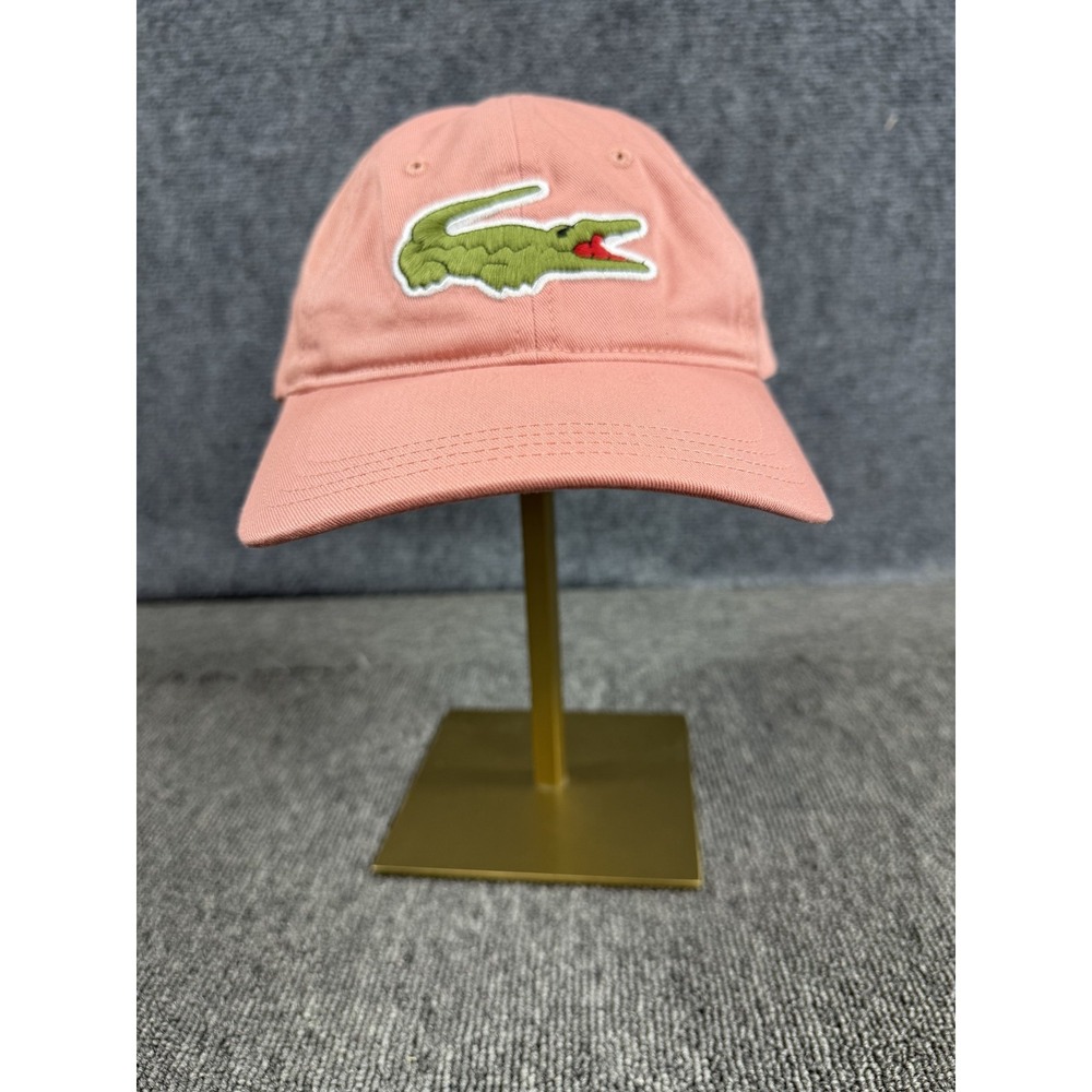 Lacoste Hat Cap Strap Back Mens One Size Pink Big Crocodile Logo Cotton Twill